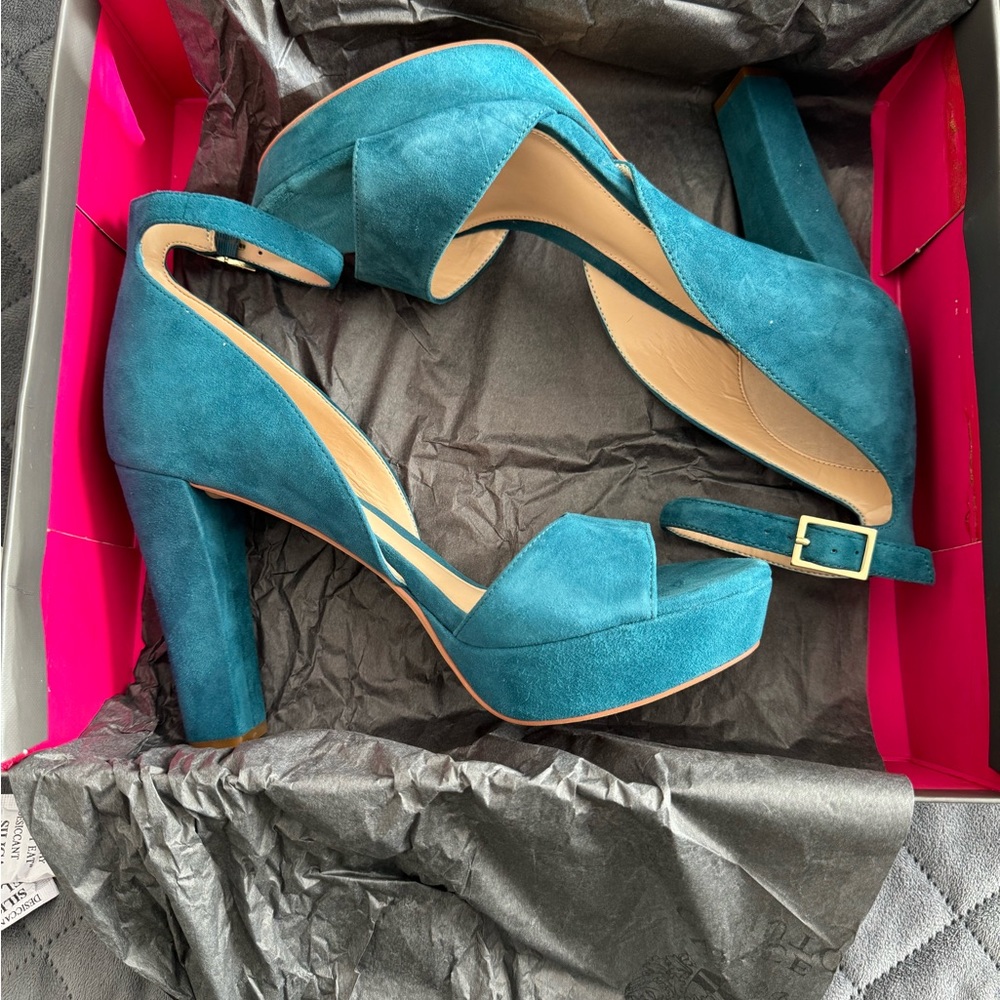 Vince Camuto open toe suede heels